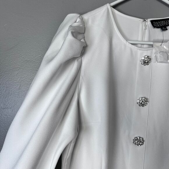 Danielle Bernstein Puff Sleeve Dress L NWT $89 Crystal Button Mini Cocktail - Picture 3 of 11